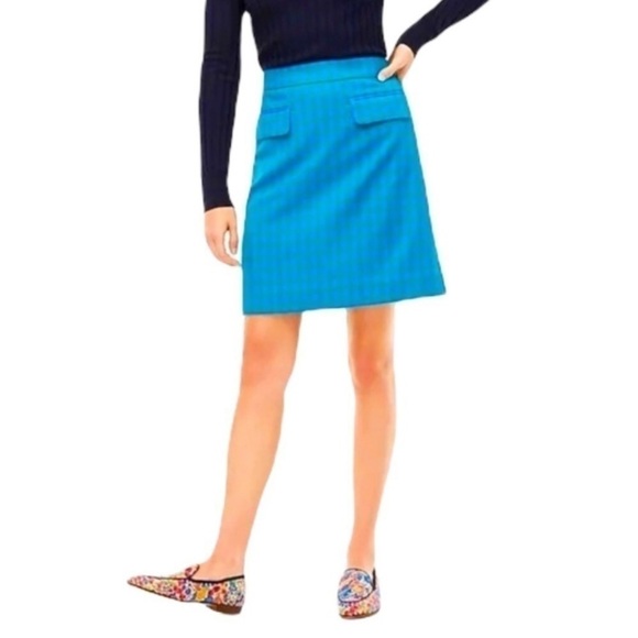 NWT J. CREW COLORFUL GINGHAM FRONT FLAP POCKET SKIRT IN DEEP BLUES GINGH… - Picture 2 of 7